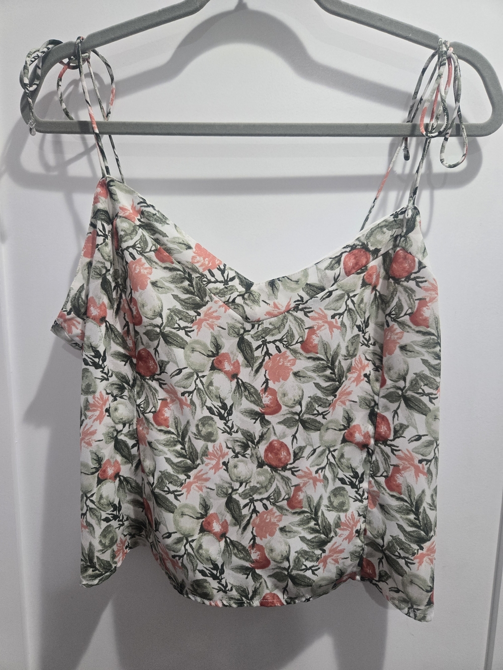 Abercrombie & Fitch Coral & Green Floral Tie-Shoulder Camisole